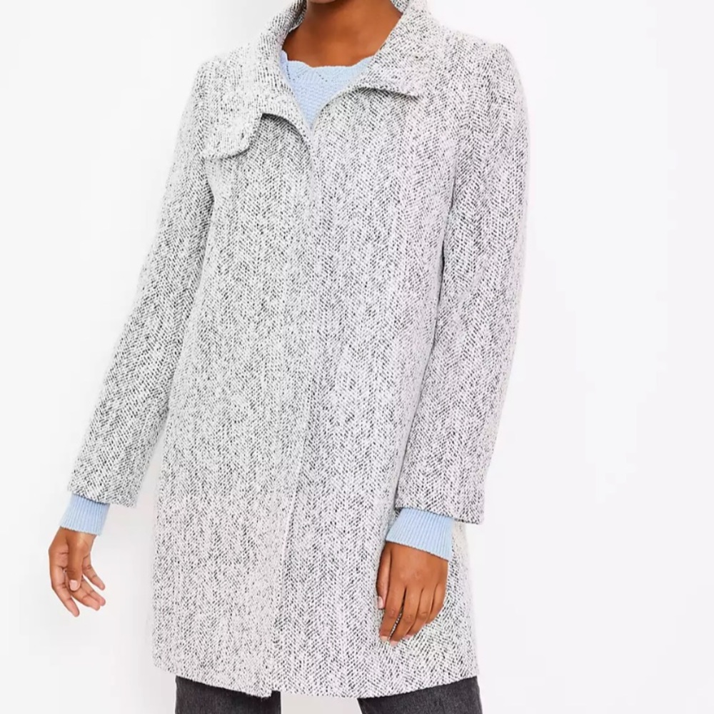 Herringbone Funnel Neck Coat Loft